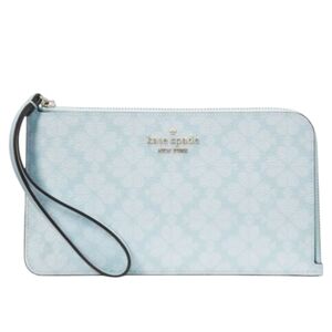 Kate Spade Lucy L-Zip Around Wristlet Blue Glow w Spade Flower Pattern